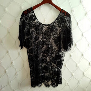 See-Through Lace Tee Shirt / Pullover / Black / Size Large to XL
